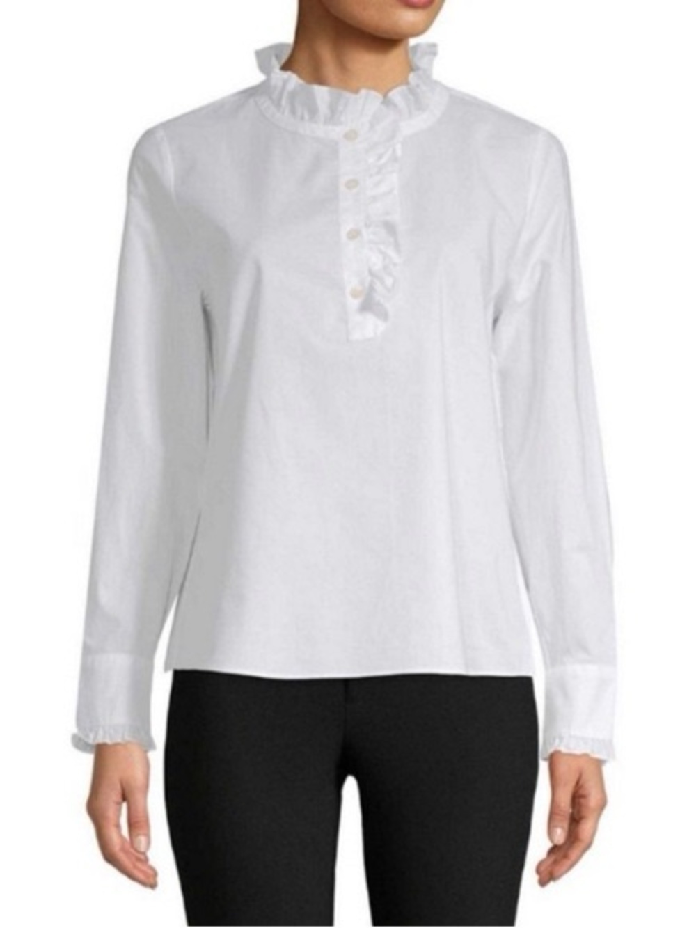 KATE SPADE Broome St. Ruffle Neck Poplin Shirt Size XS